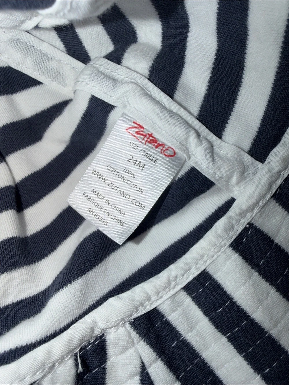 Zutano Striped Navy and White Baby Sun Hat with Ties